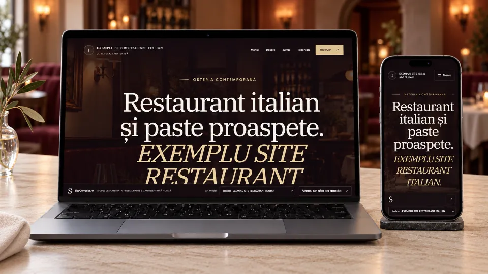 Restaurant italian, prezentat pe laptop și telefon