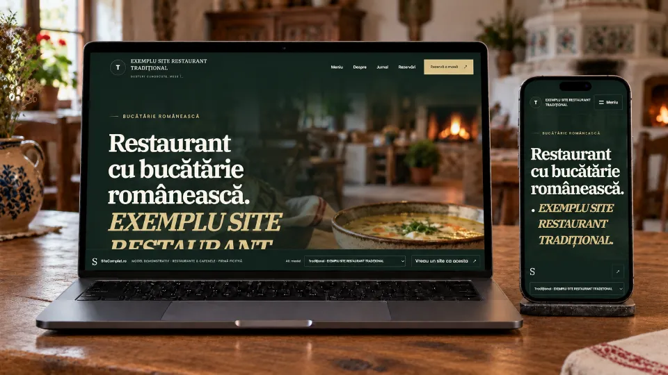 Restaurant românesc pe laptop și telefon