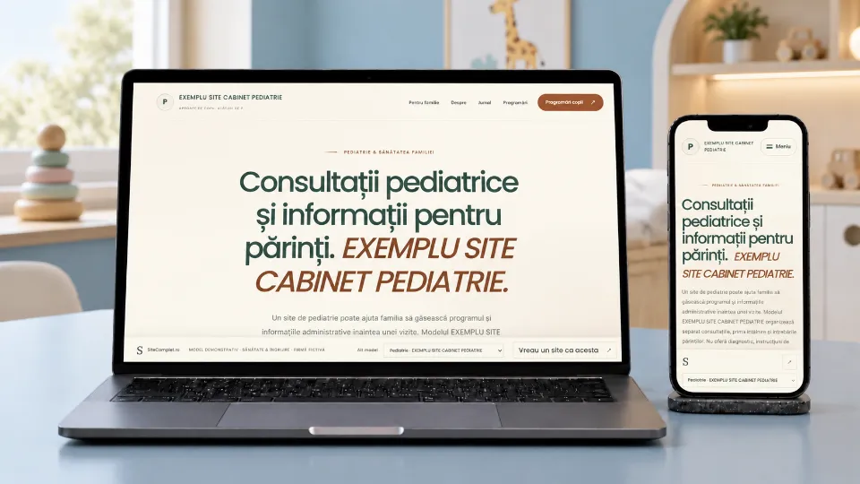 Site de pediatrie pe laptop și telefon