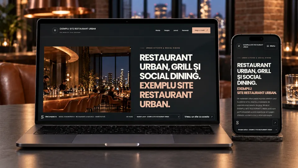 Site restaurant urban pe laptop și telefon